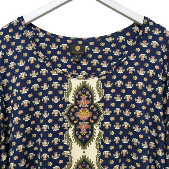 JM Collection Tunic Tee Plus Size 4X Navy Blue Boho Border Print Womens Top - Picture 2 of 10